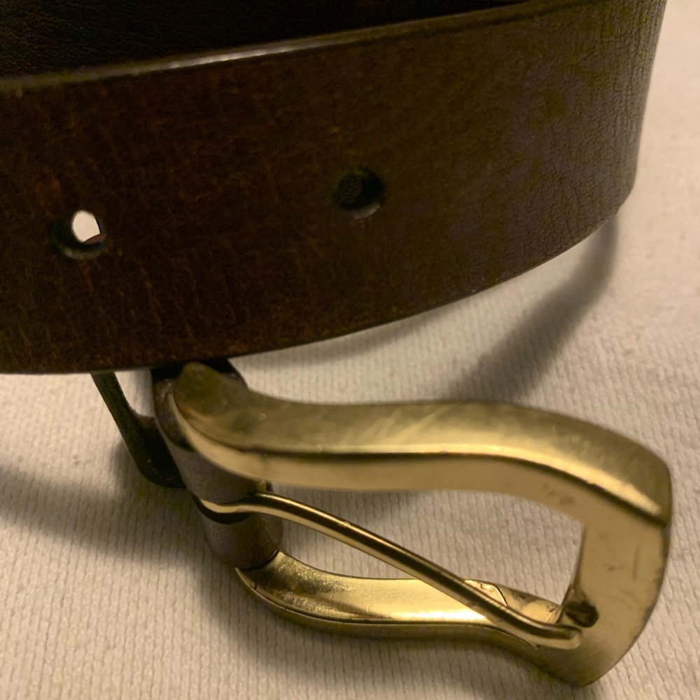 Classic Brown Leather Belt with Gold Buckle